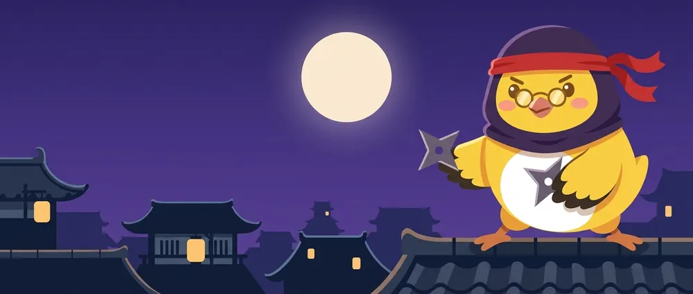 두루마리를 향해 표창을 던지는 닌자 노리. 게임 소개 그림